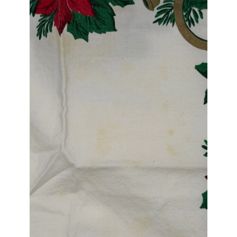 Vintage 90s Christmas‎ Tablecloth and 8 Napkins Set Poinsettia Bells Green Red